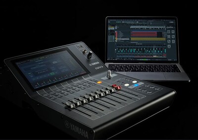 Close-up view of Yamaha Digital Mixing Console DM3 Console team well with a digital audio workstation (DAW)
