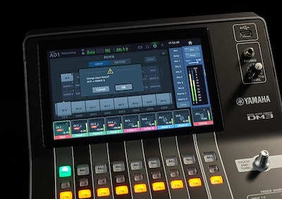 Close-up view of Yamaha Digital Mixing Console DM3 for flexible patch settings
