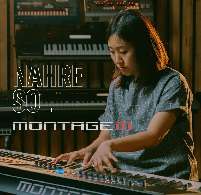 image of artist NAHRE SOL playing the Yamaha MONTAGE M Synthesizer