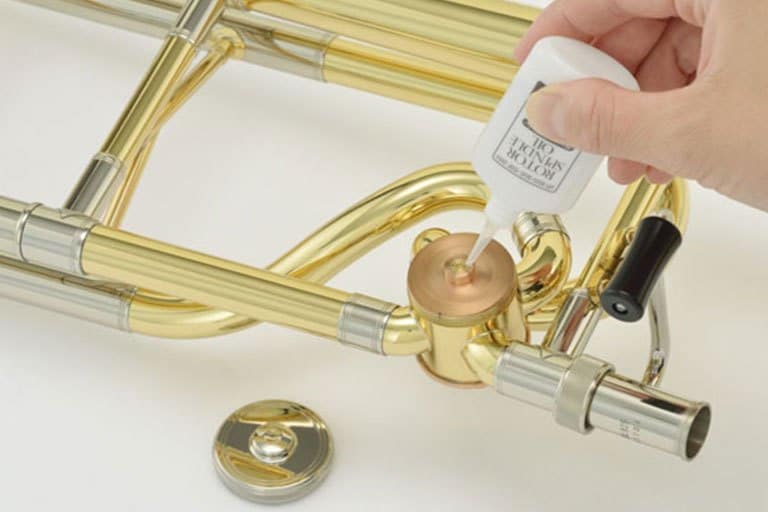Close-up of Trombone with Rotary Valve where Rotor spindle oil can apply
