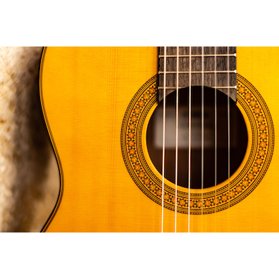 Close up of CGX122MS acoustic-electric guitar sound hole