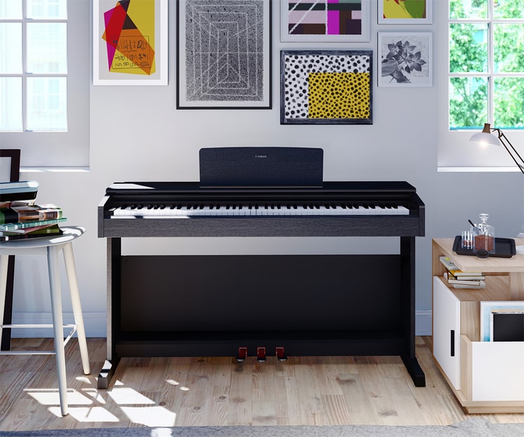 Piano digital clásico y elegante para estudiantes o aficionados Yamaha Arius YDP-144 color palisandro adecuado para cualquier rincón de la casa 