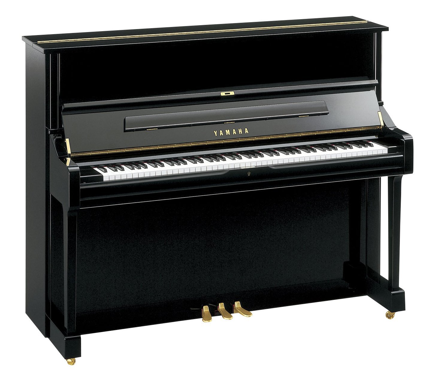 Small black upright piano.