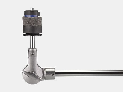 Image of cymbal angle adjustment mechanism featuring a gear-driven center tilt mechanism