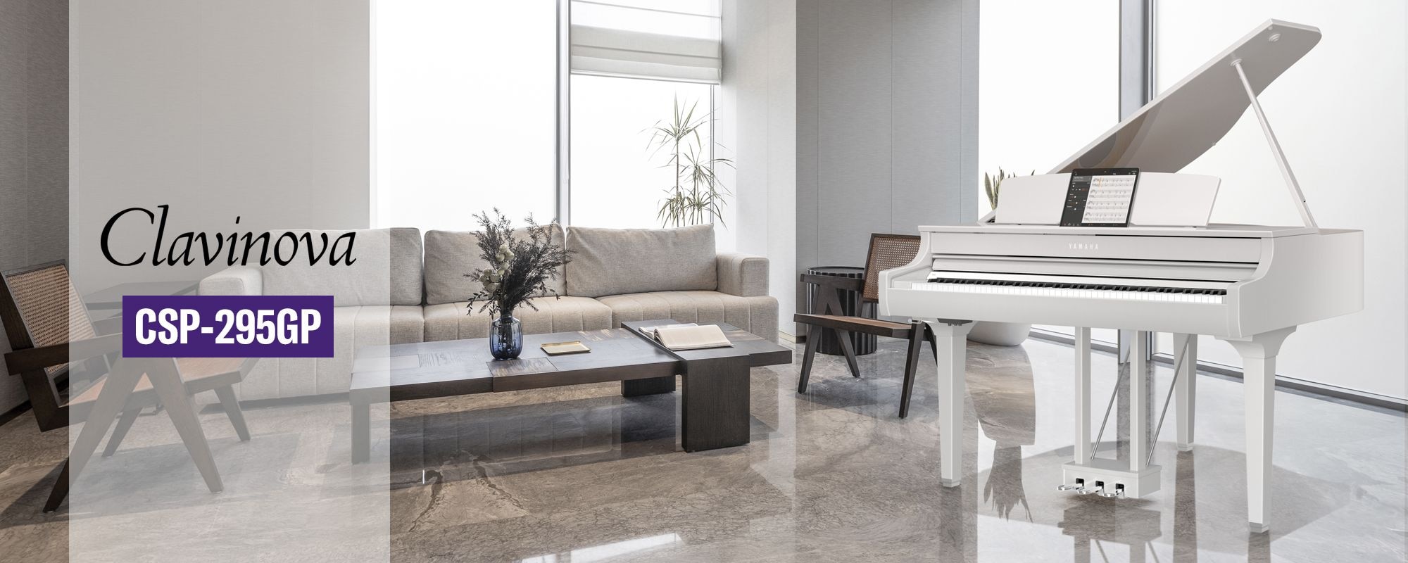 Lifestyle image of white Yamaha Clavinova CSP-295GP Digital Piano