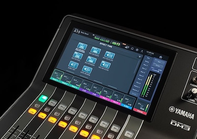 Close-up view of Yamaha Digital Mixing Console DM3 to show the effects to enhance the creativity of sound engineers