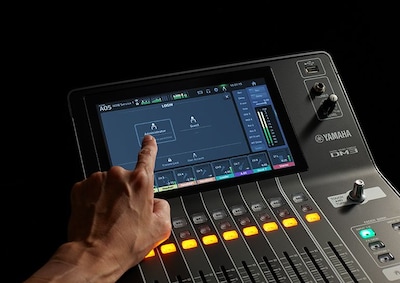 Close-up view of Yamaha Digital Mixing Console DM3 showing optimal settings for the user