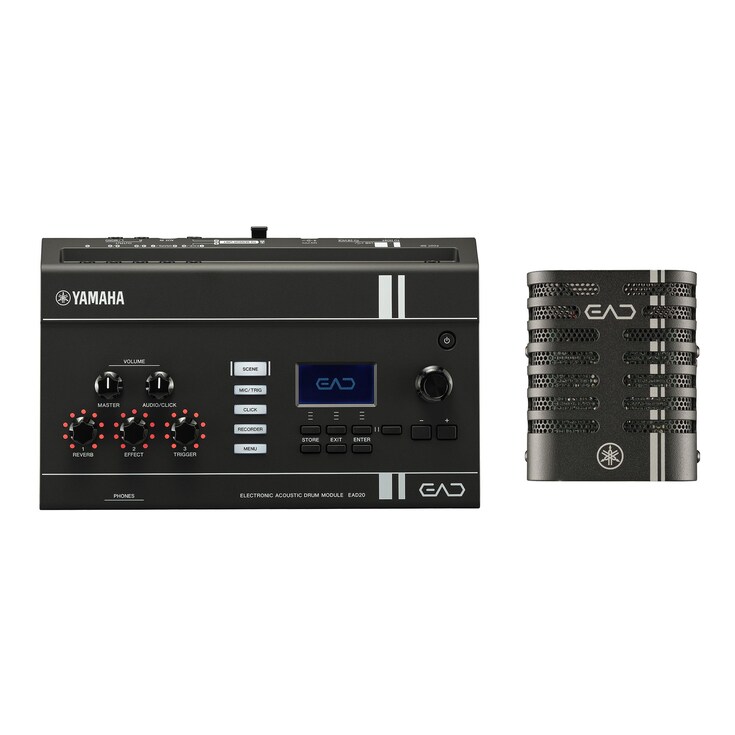 Yamaha EAD20 electronic acoustic drum module and sensor unit designed to capture and enhance acoustic drum performances.