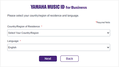 Form to select country/region and preferred language. Screenshot described in more detail in a nearby text.