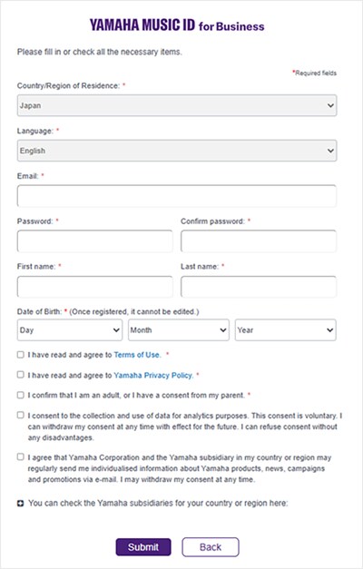 Form to input additional personal information and accept terms and policies. Screenshot described in more detail in a nearby text.
