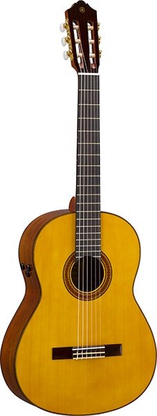 Angle view of CG-TA TransAcoustic nylon-string classical guitar