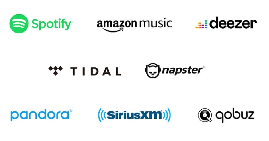 Image showing different streaming service logo which is compatible with Yamaha R-N2000A Network Receiver