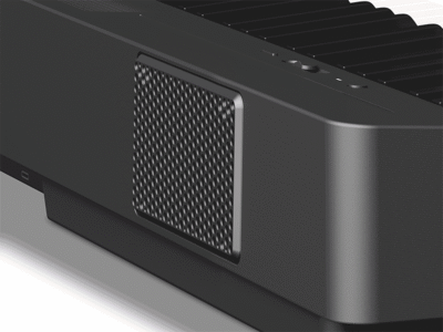 Animation showing sound coming out of the P-145BT’s built-in rear speaker