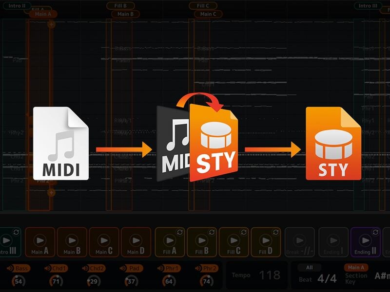 MIDI Song to Style app screen.