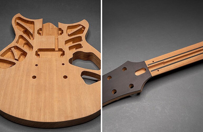 Cutaway of the RS20MM chambered body and neck showing its Acoustic Design internal structure