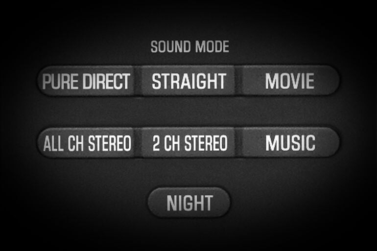 Sound mode selection buttons on the RX300A remote control.
