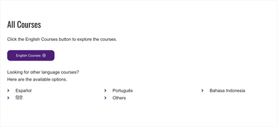 Image featuring language selection for All Courses section. Screenshot described in more detail in a nearby text.