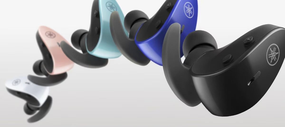 Lifestyle image showing TW-ES5A earbuds in all five colors - Desktop