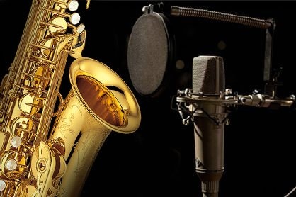 Close-up of saxophone and mic