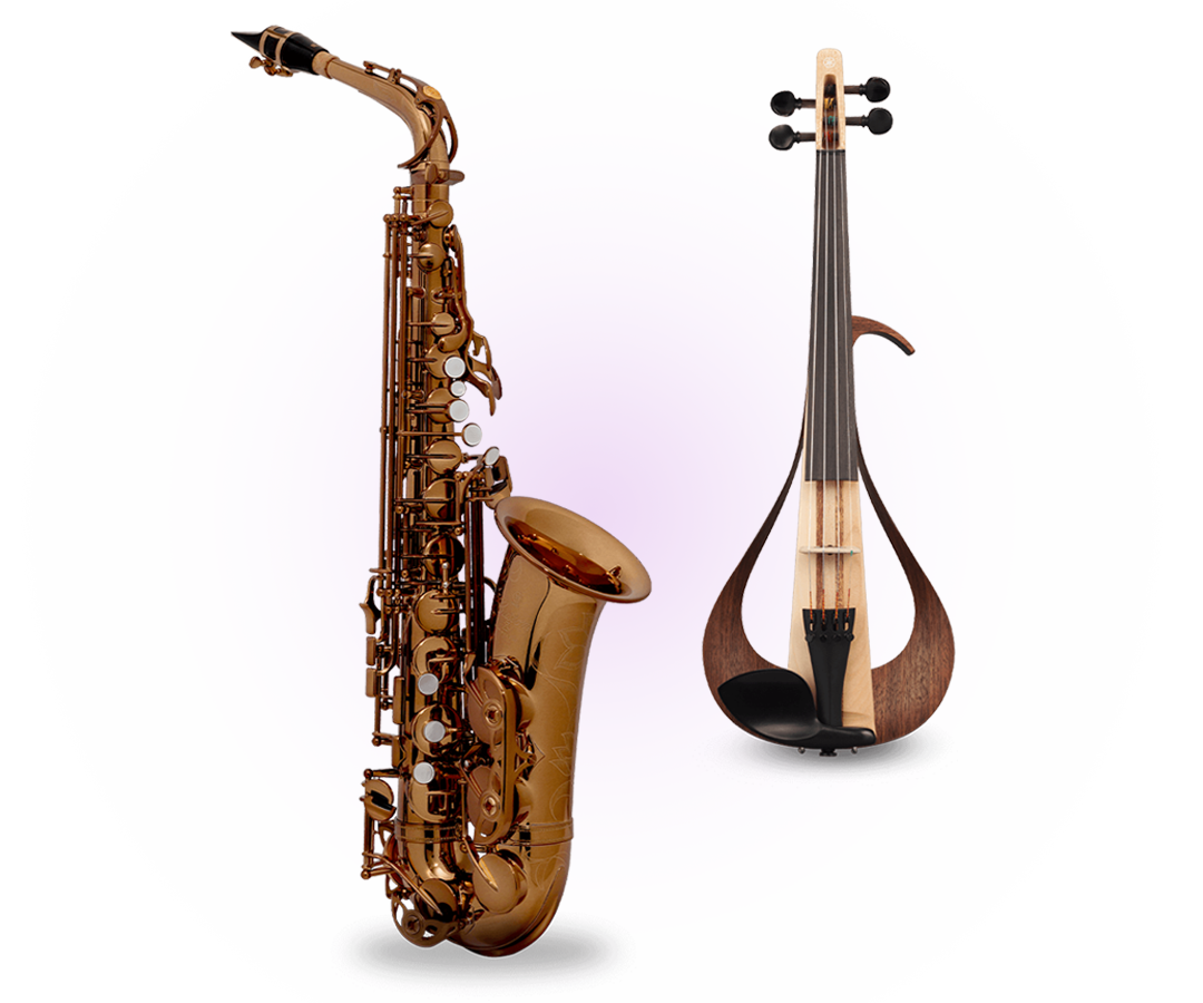 image showing Yamaha Alto Saxophone and Yamaha electric violin 