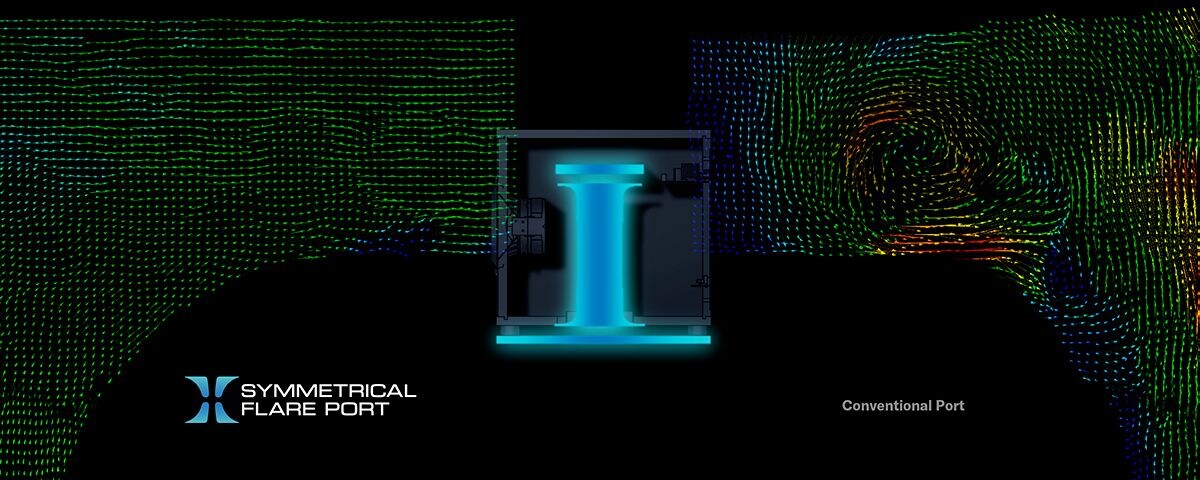 Figure representing the symmetrical flare port employed subwoofer, and port noise substantially being reduced.