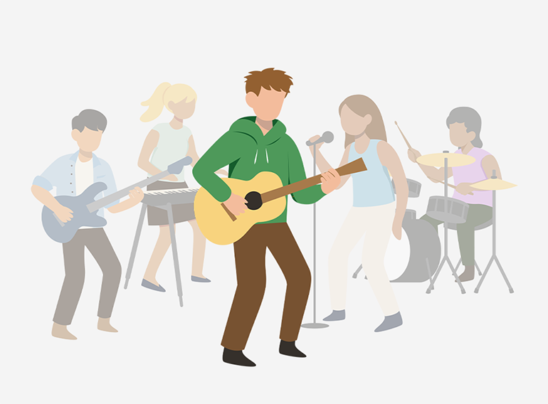 A man enjoying using the Extrack music practice app to jam with other instruments