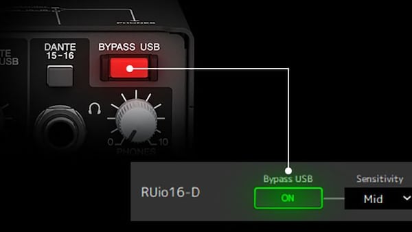 Bypass feature when using the VST Rack with the RUio16-D