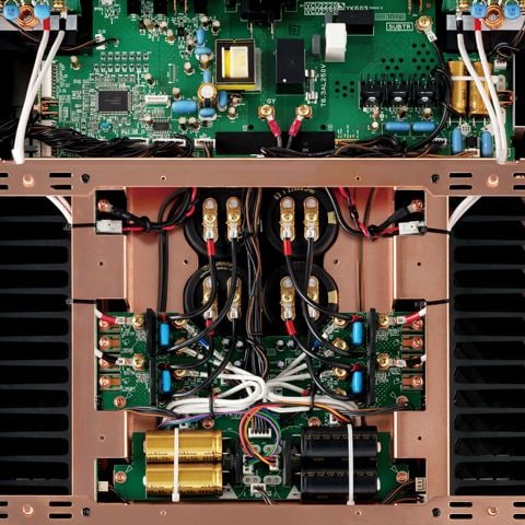 low impedenace concept showing exposed bottom of A-S3200 integrated amplifier