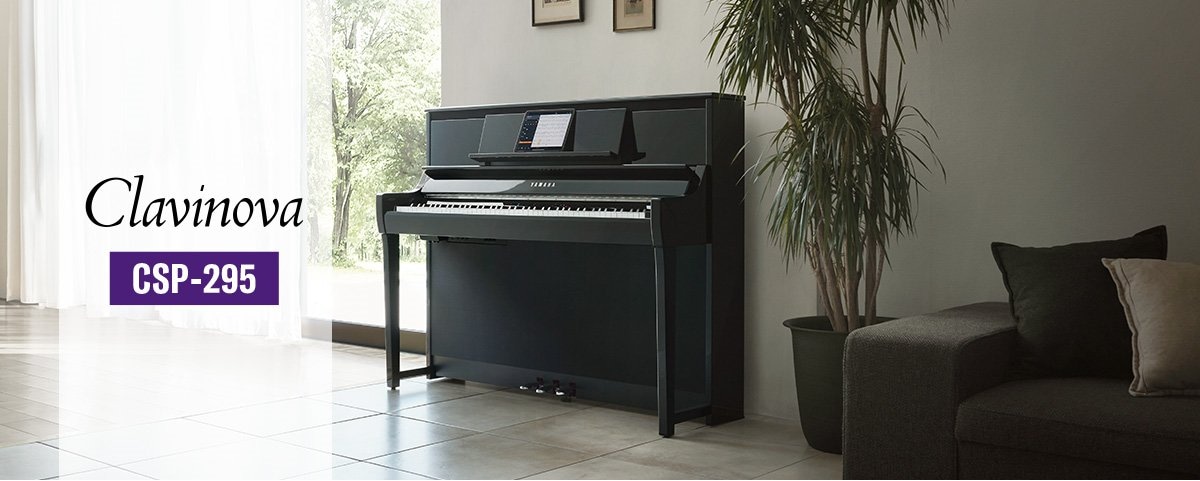 Lifestyle image of polished ebony Yamaha Clavinova CSP-295 Digital Piano
