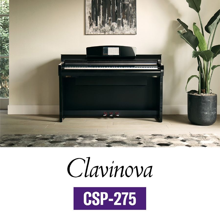 Lifestyle image of polished ebony Yamaha Clavinova CSP-275 Digital Piano front view