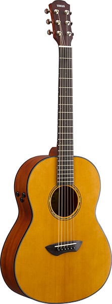 Angle view of CSF-TA TransAcoustic parlor guitar