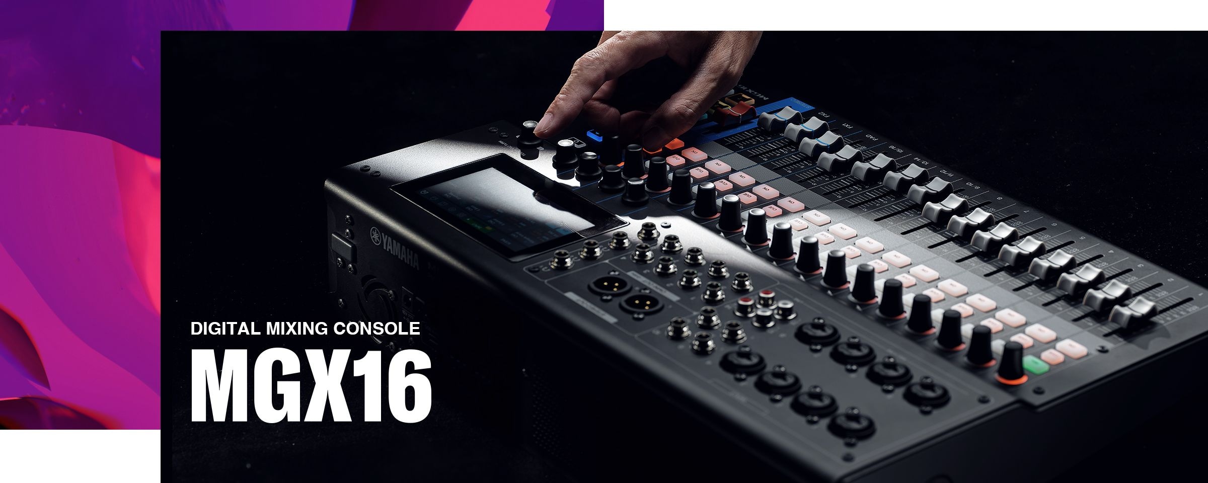 hand touching the knob Yamaha 22-Channel Digital Mixing Console MGX16