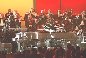 Alicia Keys and Jamie Foxx at the 2005 Grammy Awards