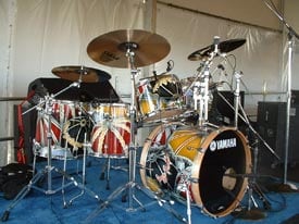 A drum kit painted by Yamaha drum and visual artist Prairie Prince 