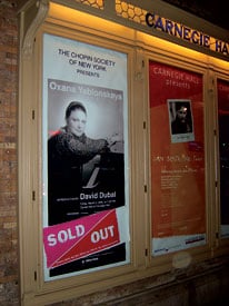Carnegie Hall poster showing Oxana Yablonskaya's performance sold out