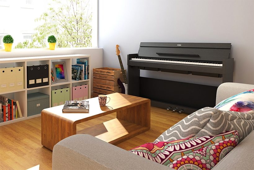 black YDP-S34 piano in a cozy room 01