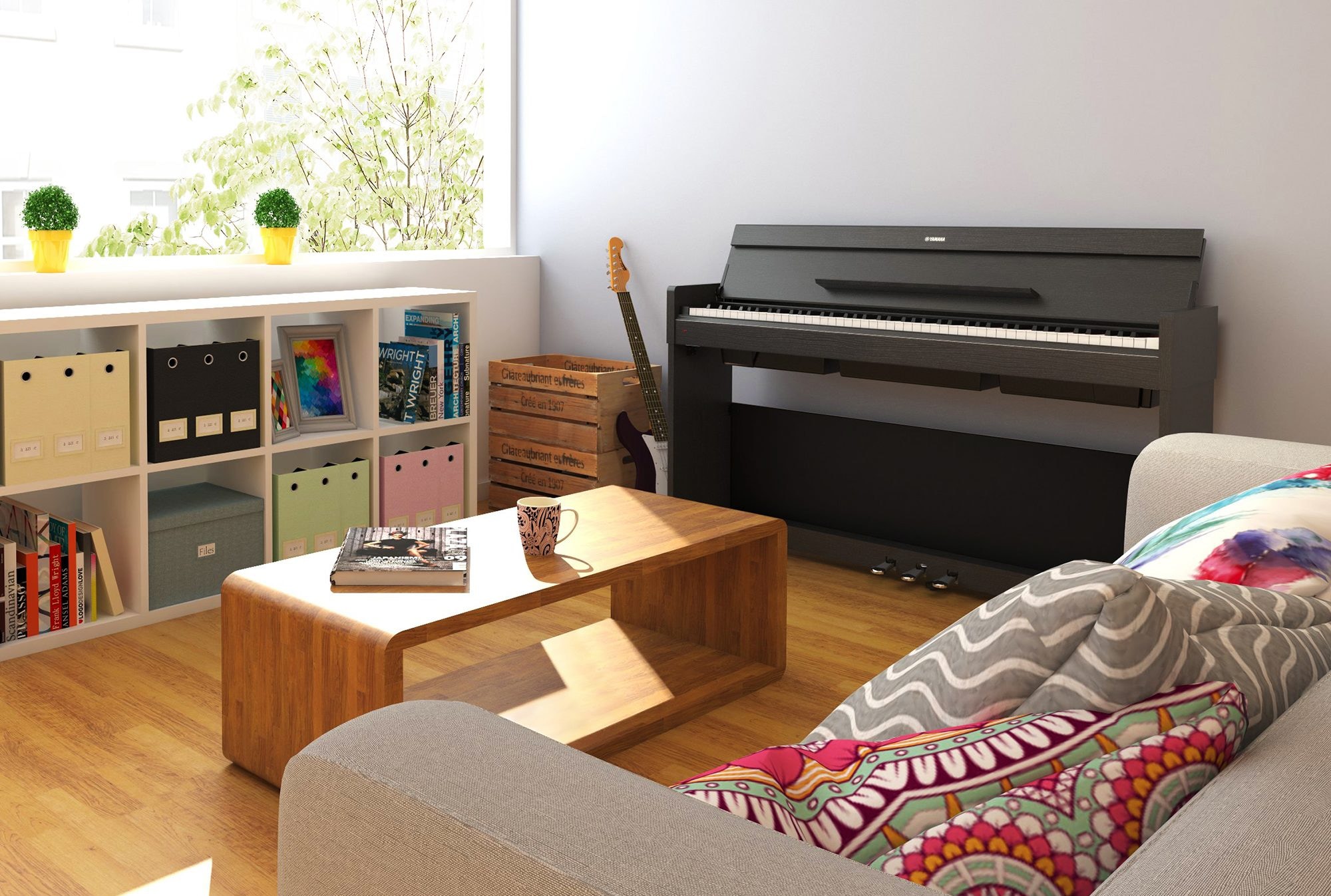 black YDP-S34 piano in a cozy room 02