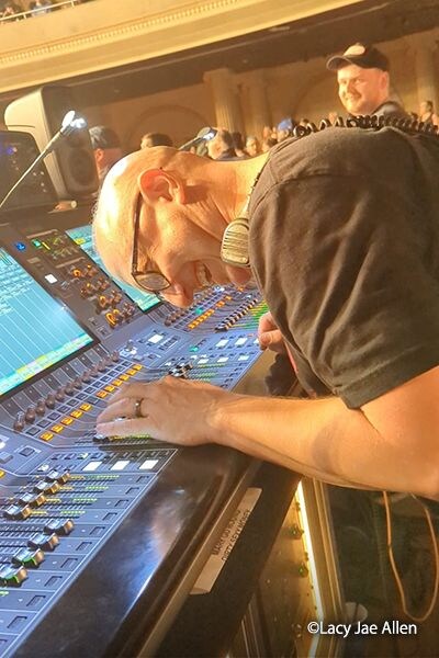 John “J3” Allen during show, working with the Yamaha Rivage PM5 console.