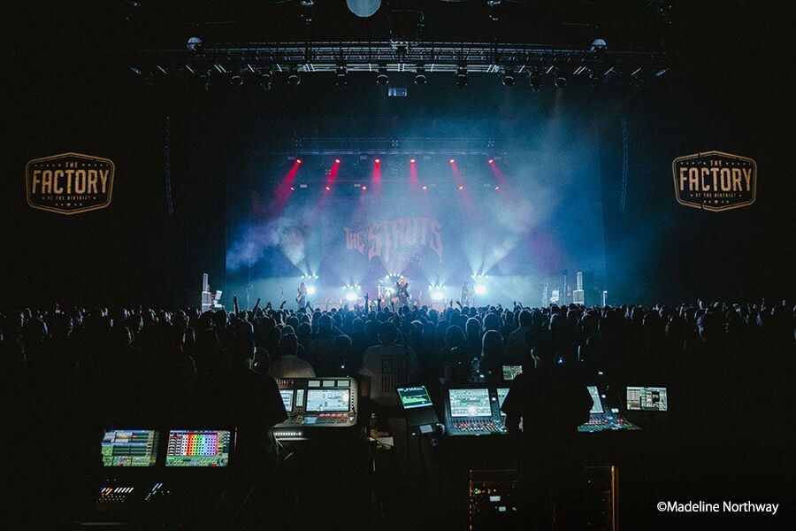  The Struts live show on stage, featuting 2 Yamaha Rivage PM condoles on the forground.