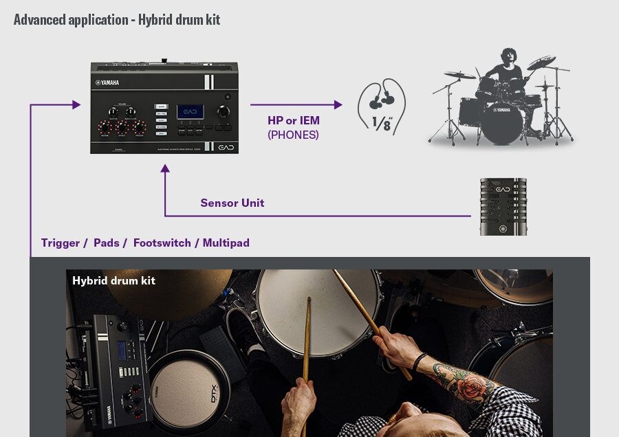 Diagram showing an expanded EAD20 configuration with additional pads and trigger inputs.