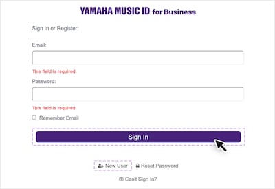 Login page for existing users and new user registration. Screenshot described in more detail in a nearby text.